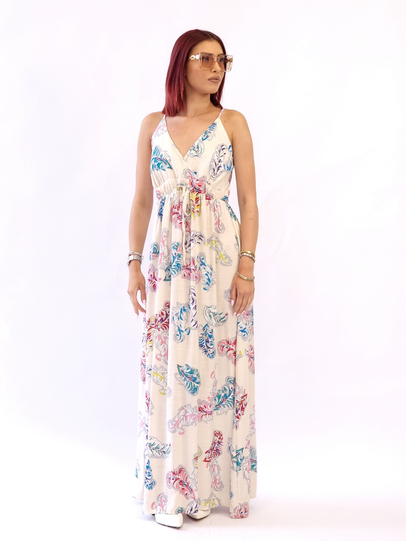 Φόρεμα μάξι κρουαζέ φτερά-Μαύρο