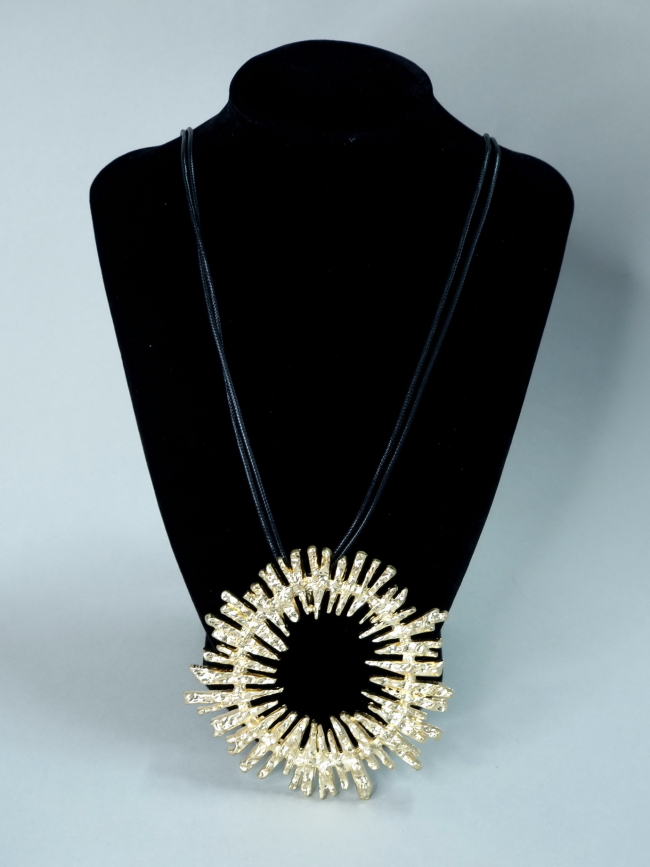 Κολιέ ατσάλι μακρύ χρυσός ήλιος