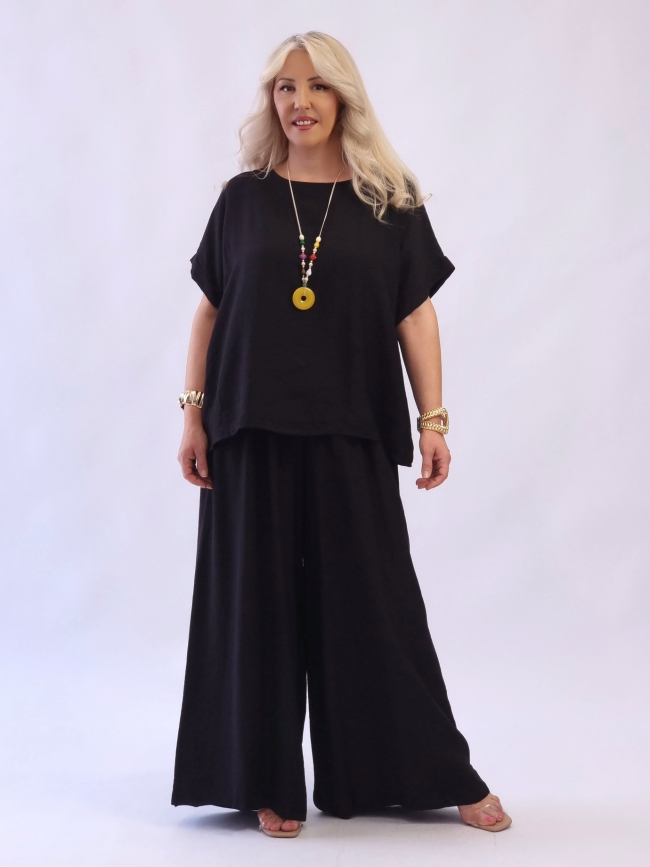 Σετ oversized μπλούζα παντελόνα-Μαύρο