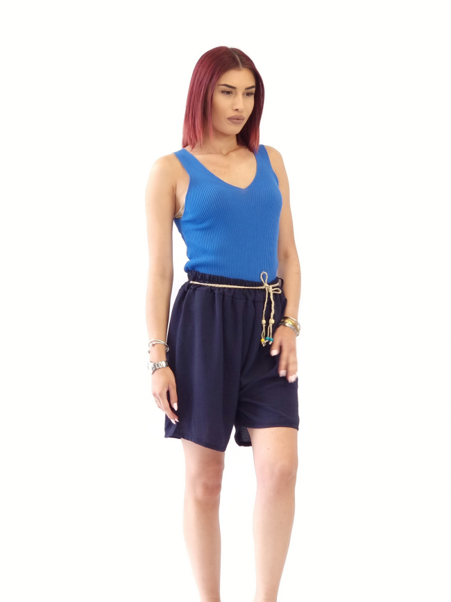 Σόρτς με λάστιχο ζώνη χάντρες-Μαύρο