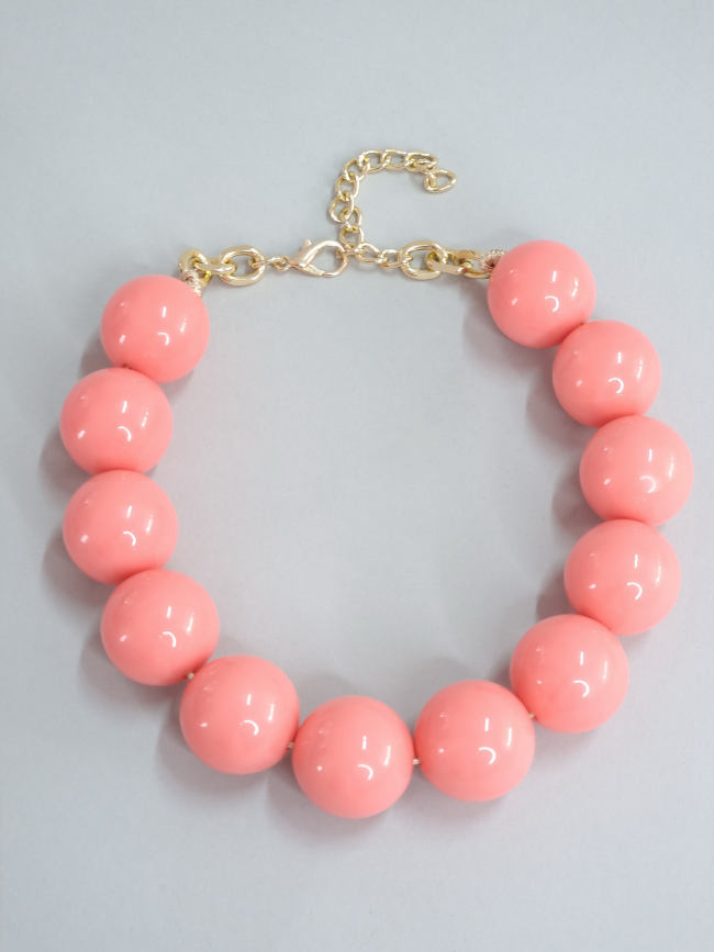 Κολιέ μεγάλες γυαλιστερές χάντρες-Κοραλί