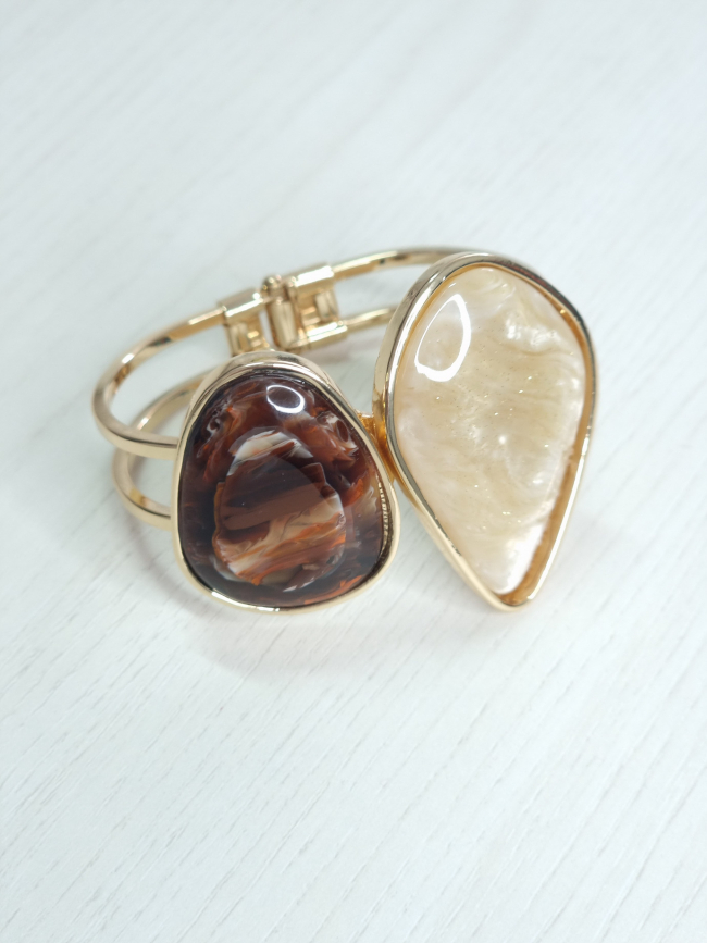 Βραχιόλι χειροπέδα ατσάλι πέτρες ρητίνη καφε