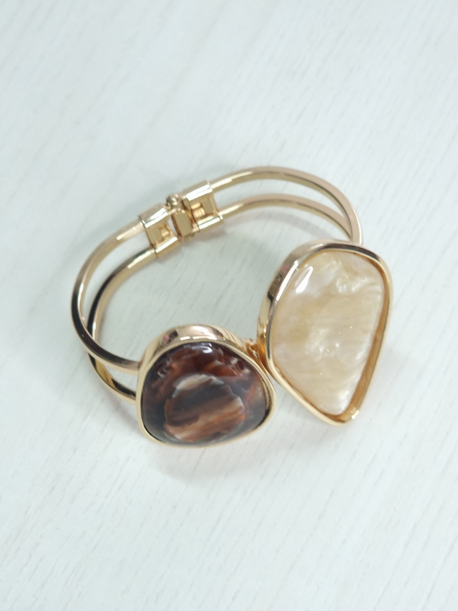 Βραχιόλι χειροπέδα ατσάλι πέτρες ρητίνη καφε