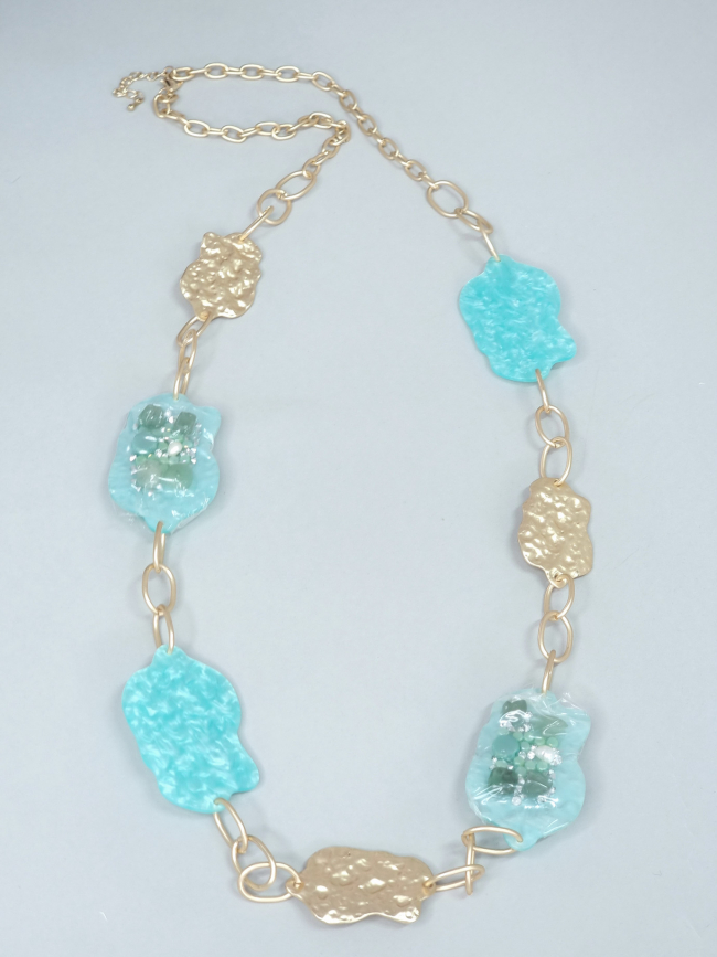 Κολιέ μακρύ βεραμάν πέτρες ρητίνη χρυσό σφυρήλατο