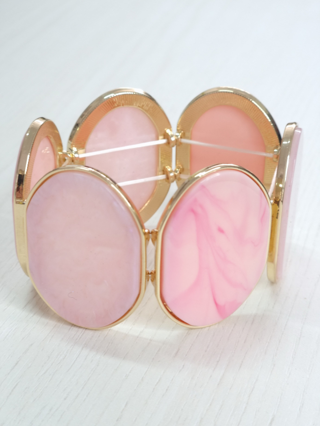 Βραχιόλι ελαστικό επιχρυσομένες λεπτομέρειες μάρμαρο ρητίνη -Ρόζ