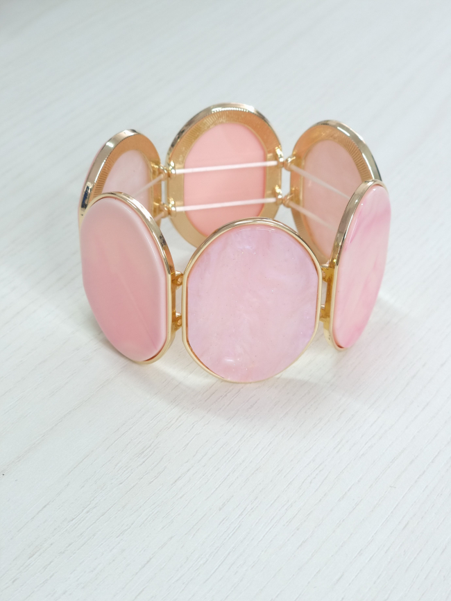 Βραχιόλι ελαστικό επιχρυσομένες λεπτομέρειες μάρμαρο ρητίνη -Ρόζ