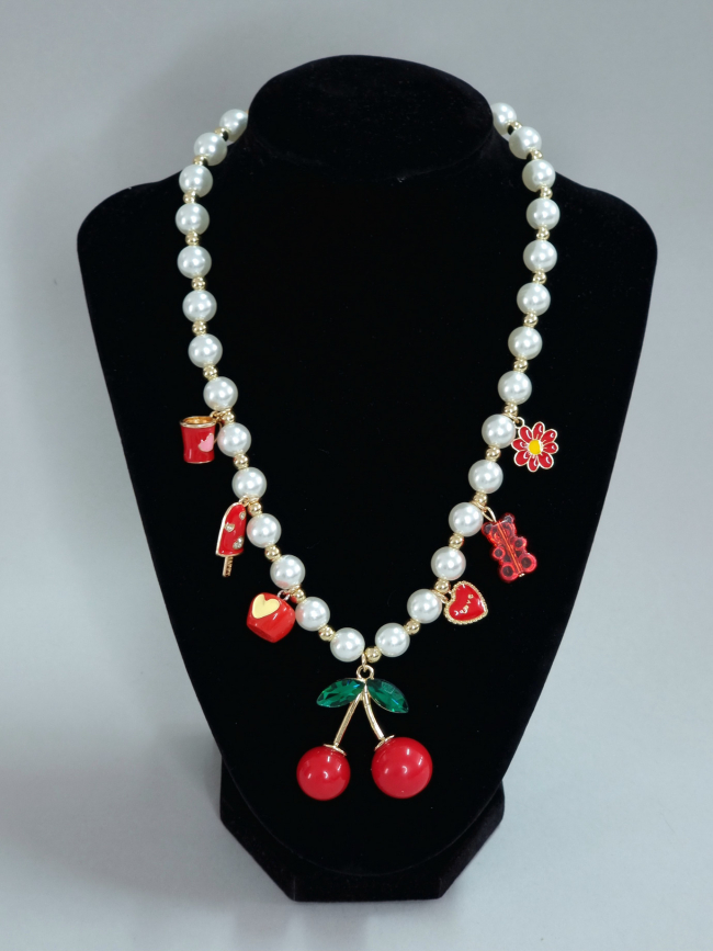 Κολιέ μεγάλες πέρλες καλοκαιρινά charms-Κεράσι
