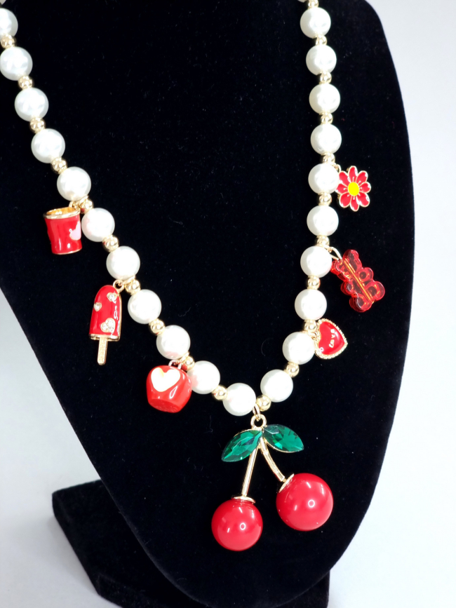 Κολιέ μεγάλες πέρλες καλοκαιρινά charms-Κεράσι