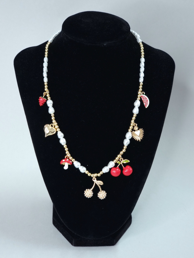 Κολιέ μικρές πέρλες καλοκαιρινά charms- Κεράσι