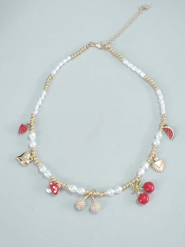 Κολιέ μικρές πέρλες καλοκαιρινά charms- Κεράσι