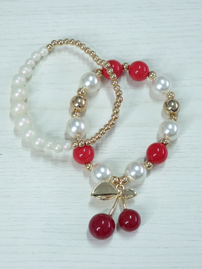 Βραχιόλι ελαστικό διπλό κεράσια 2τεμ