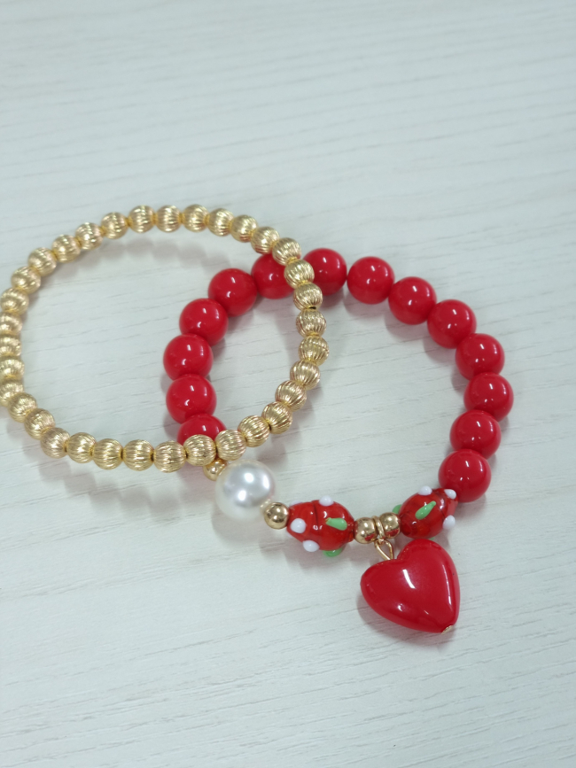 Βραχιόλι ελαστικό διπλό κόκκινη καρδιά