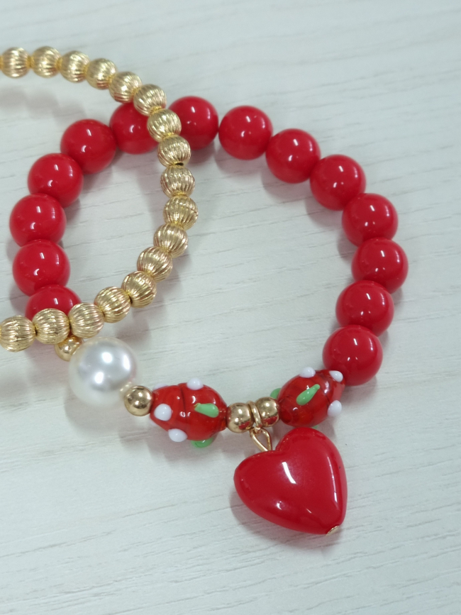 Βραχιόλι ελαστικό διπλό κόκκινη καρδιά