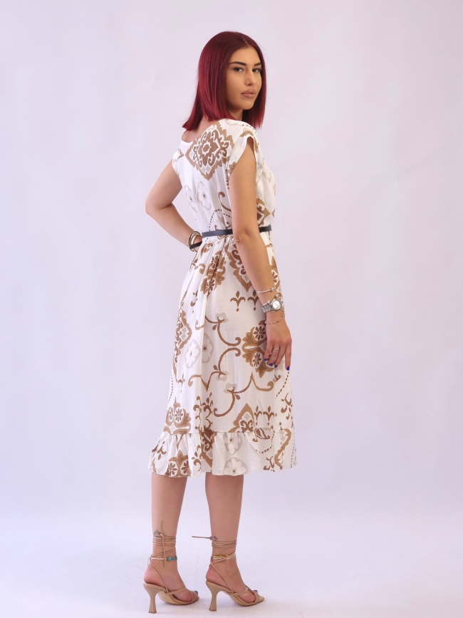 Φόρεμα μίντι βισκόζη με ζώνη-Σιέλ