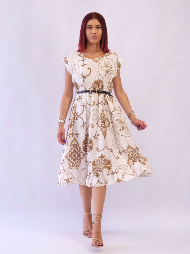 Φόρεμα μίντι βισκόζη με ζώνη-Σιέλ