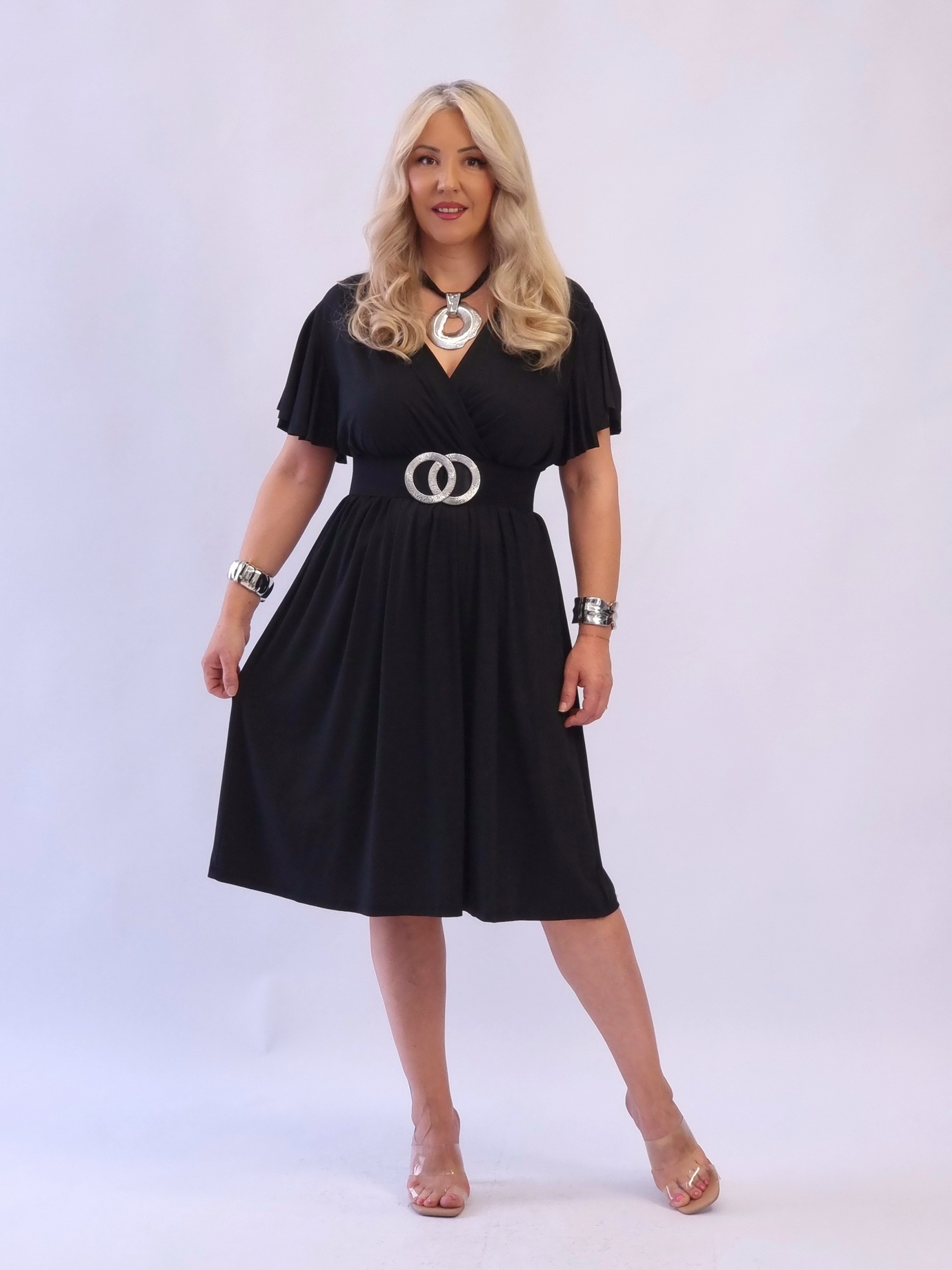 Φόρεμα βολάν στο μανίκι βιζκόζη-Μπλέ ίντιγκο