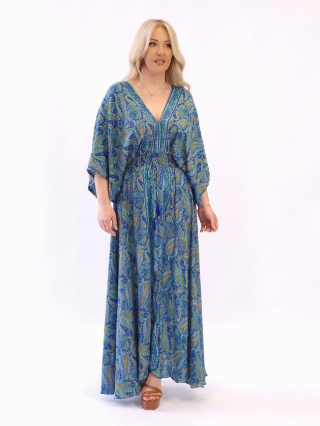 Φόρεμα μάξι με λάστιχο - Μπλέ