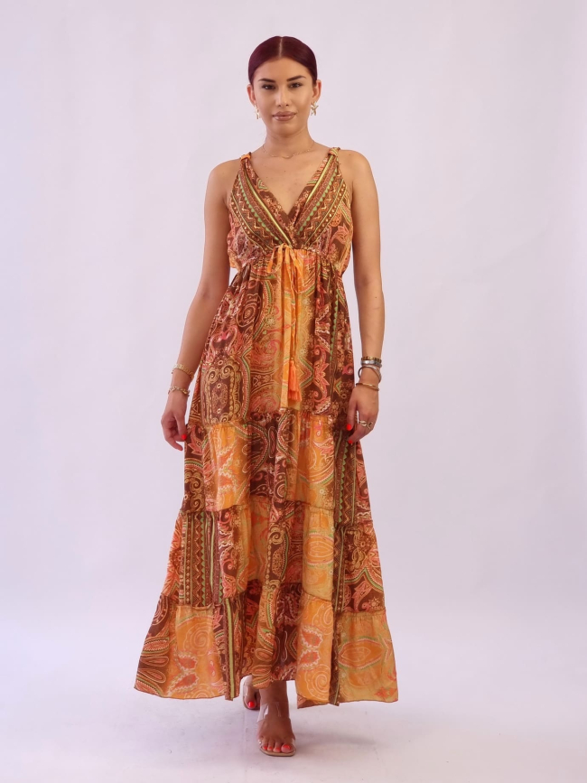 Φόρεμα μάξι μεταξωτό-Πορτοκαλί