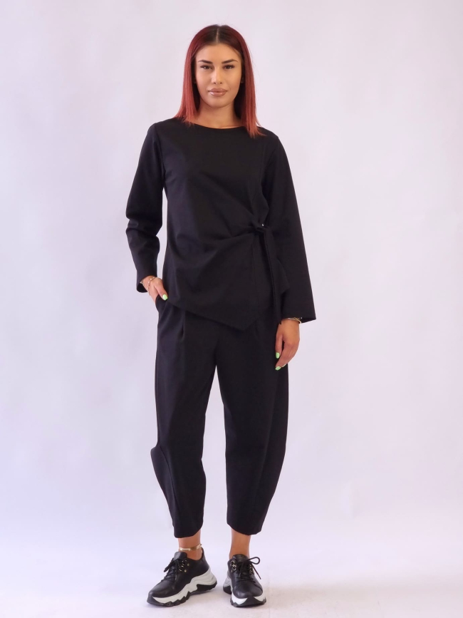 Γυναικείο παντελόνι με λάστιχο στη μέση Μαύρο