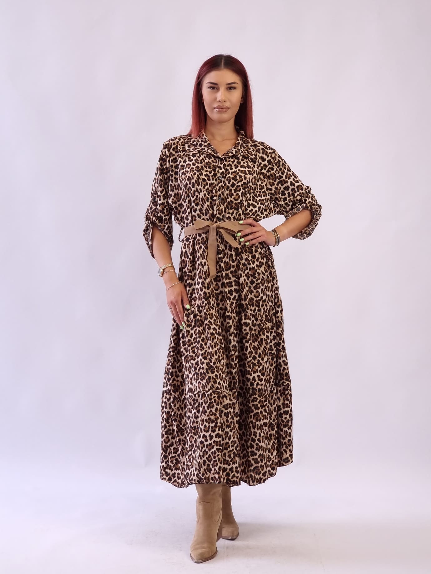 Γυναικείο φόρεμα animal print με ζώνη Ζέβρα