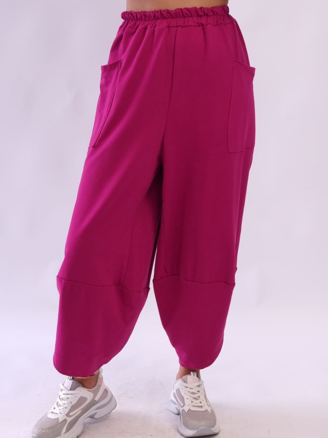 Γυναικείο Παντελόνι φαρδύ με λάστιχο Ματζέντα