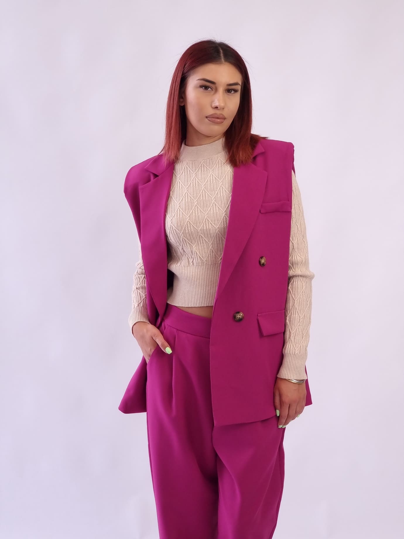 Σετ Γιλέκο Παντελόνι Ματζέντα Σετ Γιλέκο Παντελόνι Ματζέντα