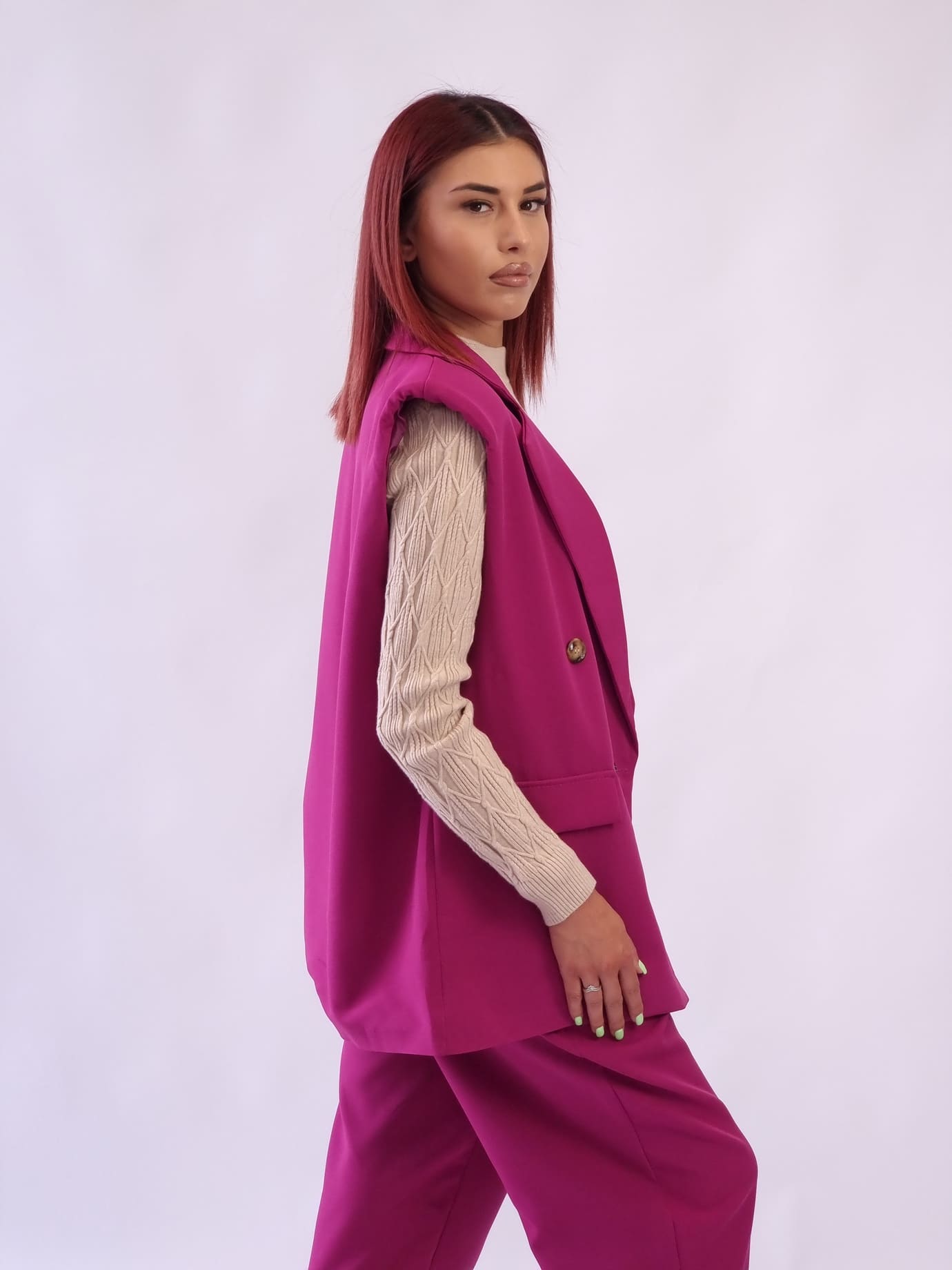 Γυναικείο αμάνικο μακρύ γιλέκο Ματζέντα Γυναικείο αμάνικο μακρύ γιλέκο Ματζέντα