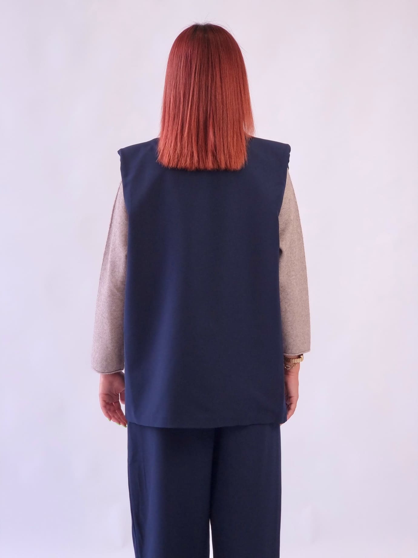 Γυναικείο αμάνικο μακρύ γιλέκο Μπλέ σκούρο Γυναικείο αμάνικο μακρύ γιλέκο Μπλέ σκούρο