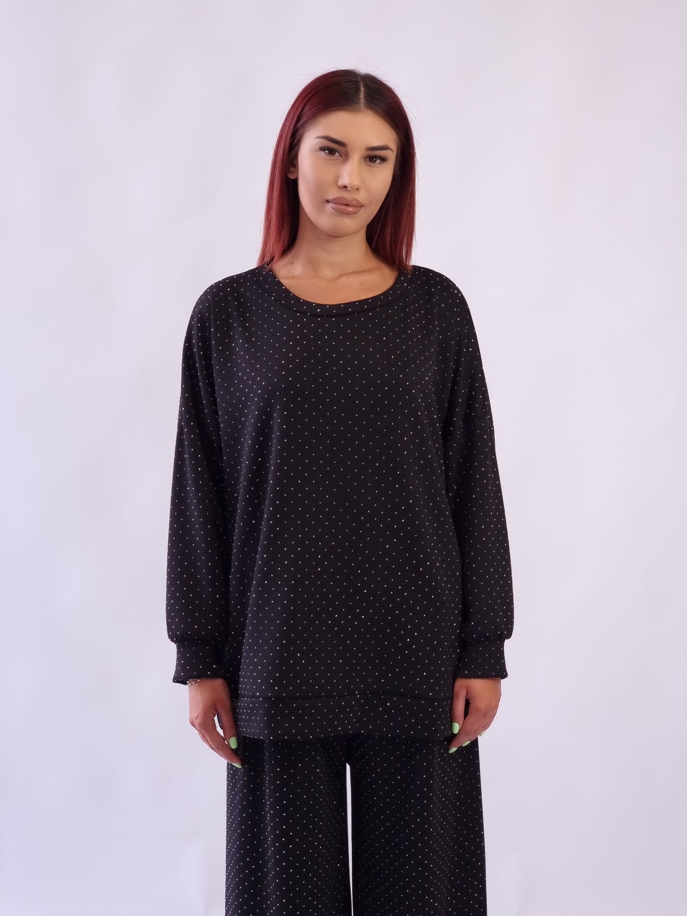 Γυναικεία μπλούζα με στρας λεπτομέρεια oversized Καφέ