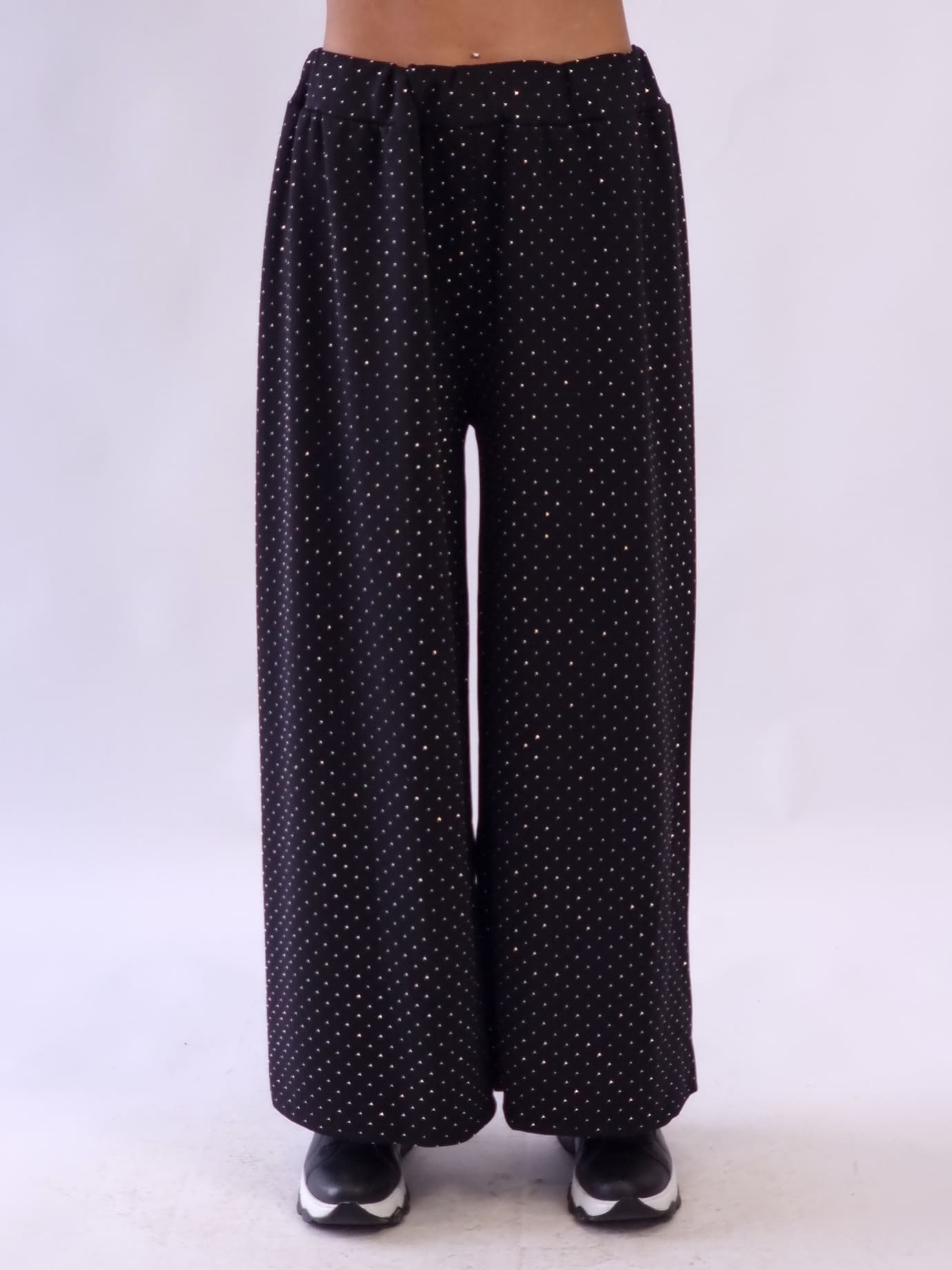 Γυναικείο παντελόνι με λεπτομέρεια στρας oversized Μπέζ