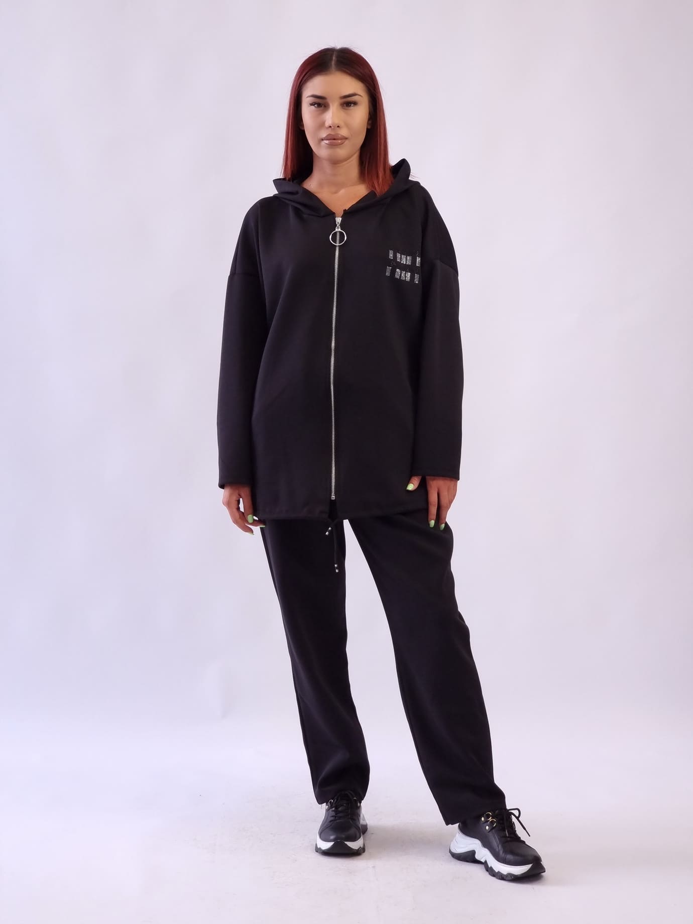 Γυναικείο σετ ζακέτα με κουκούλα παντελόνι Χακί