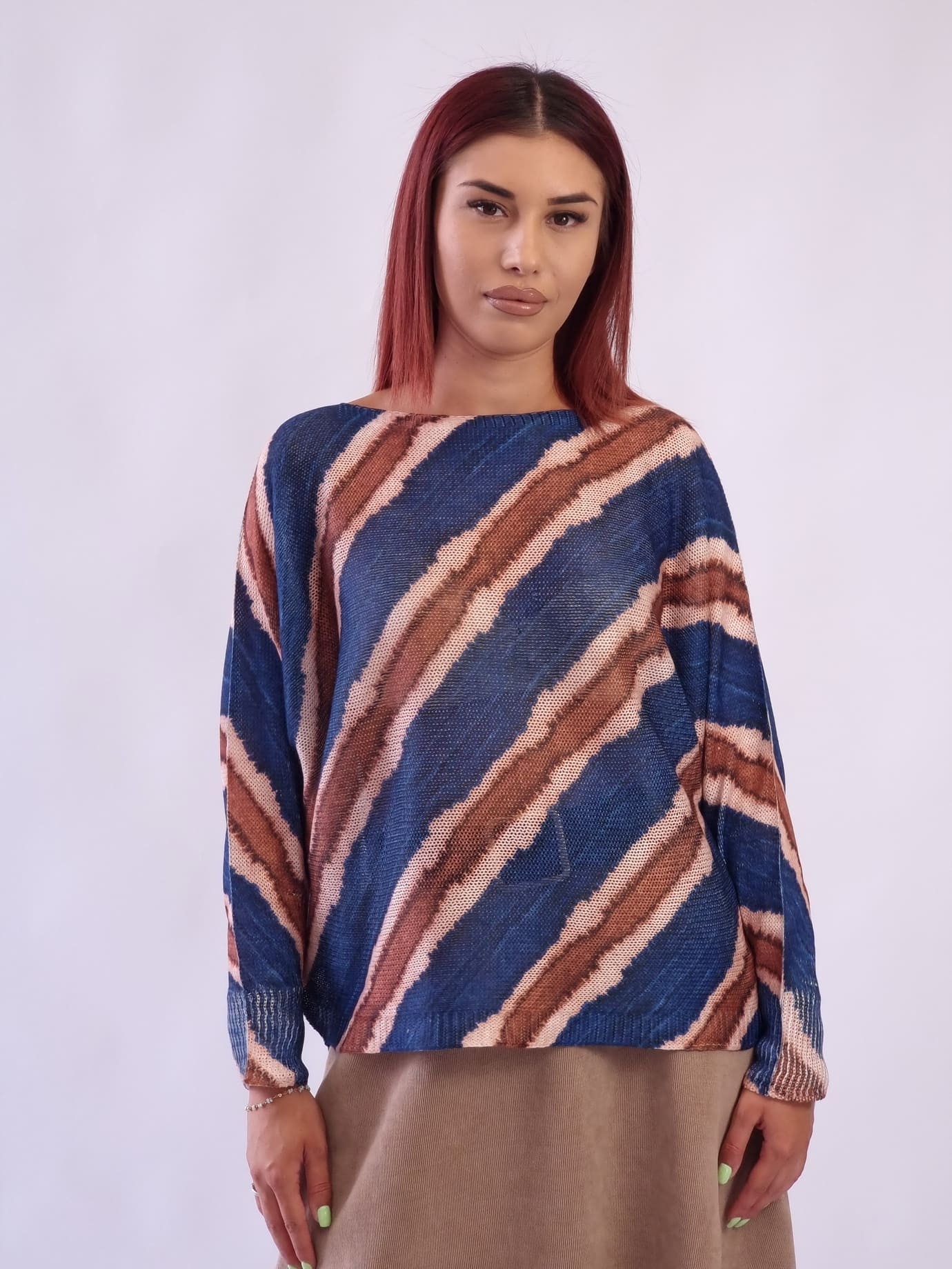 Γυναικεία μπλούζα oversized με ρίγες Μπλέ Γυναικεία μπλούζα oversized με ρίγες Μπλέ