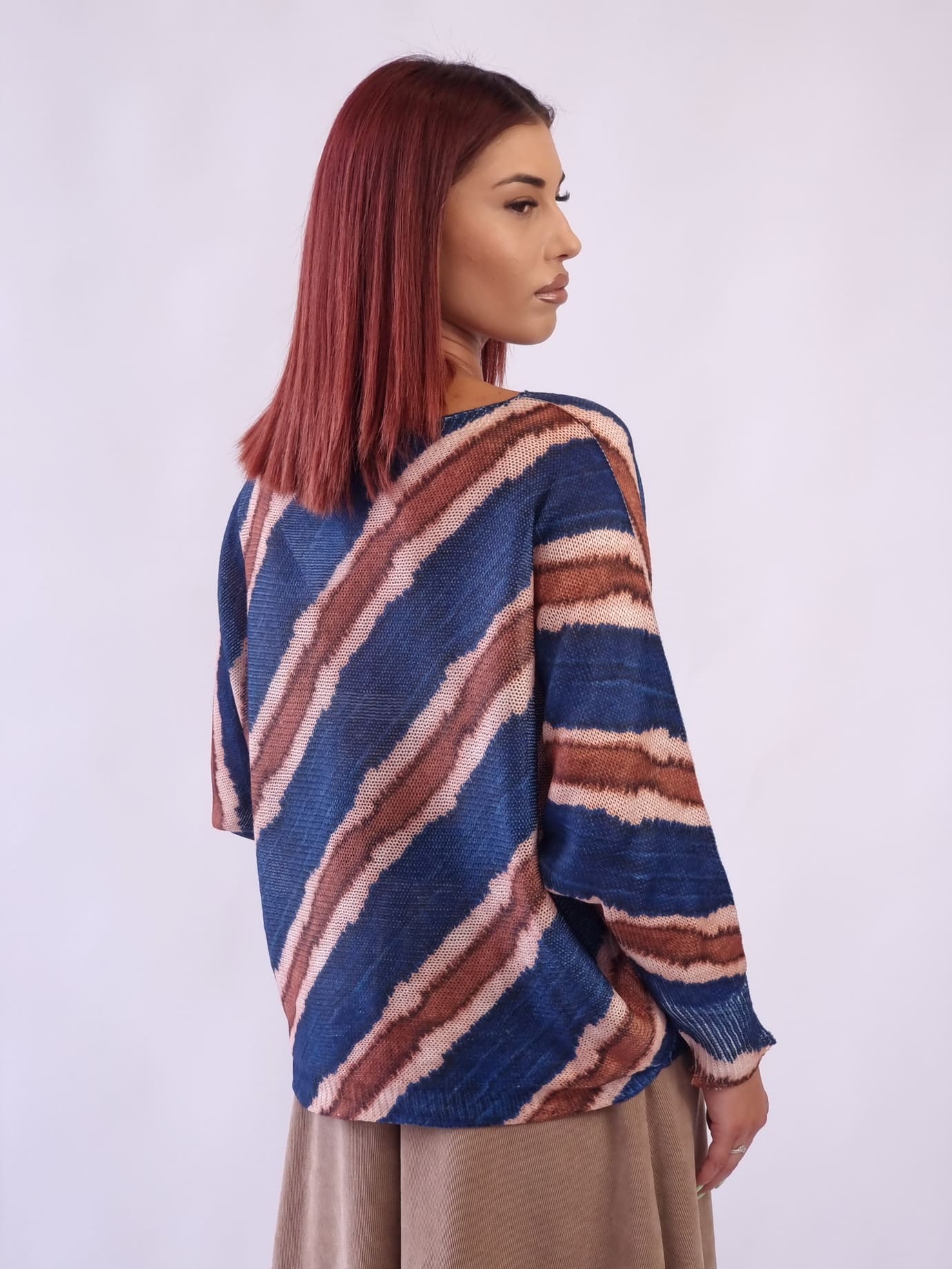 Γυναικεία μπλούζα oversized με ρίγες Μπλέ Γυναικεία μπλούζα oversized με ρίγες Μπλέ