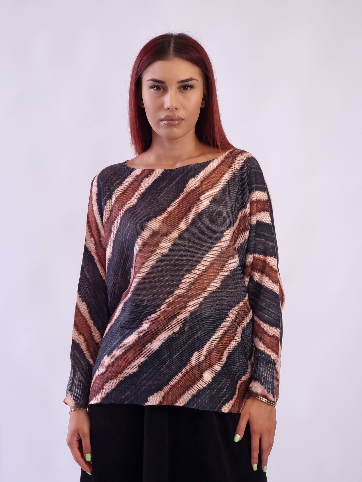 Γυναικεία μπλούζα oversized με ρίγες Πράσινο