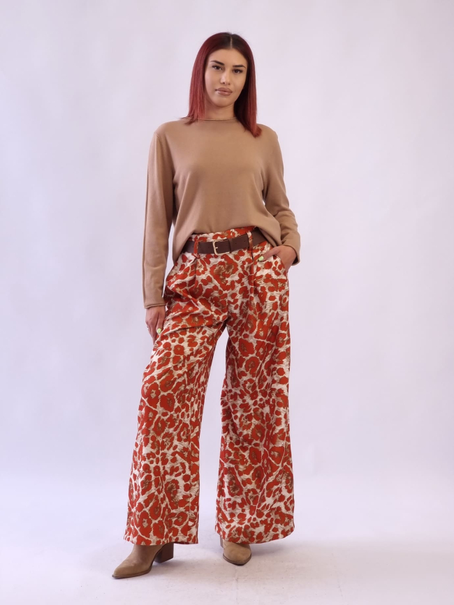 Παντελόνα animal print με ζώνη Κεραμιδί