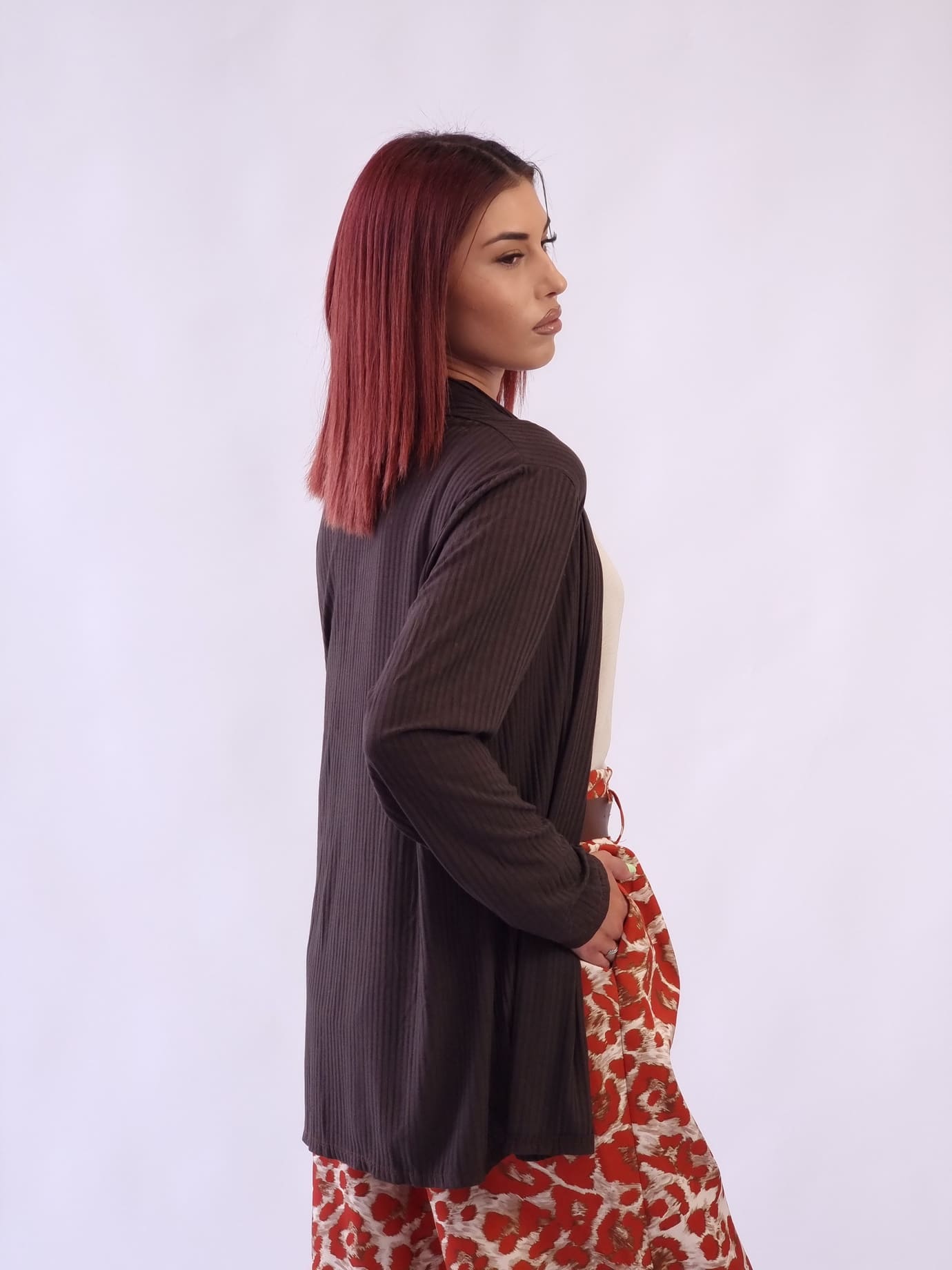 Ζακέτα ριμπ βισκόζη - Καφέ Ζακέτα ριμπ βισκόζη - Καφέ