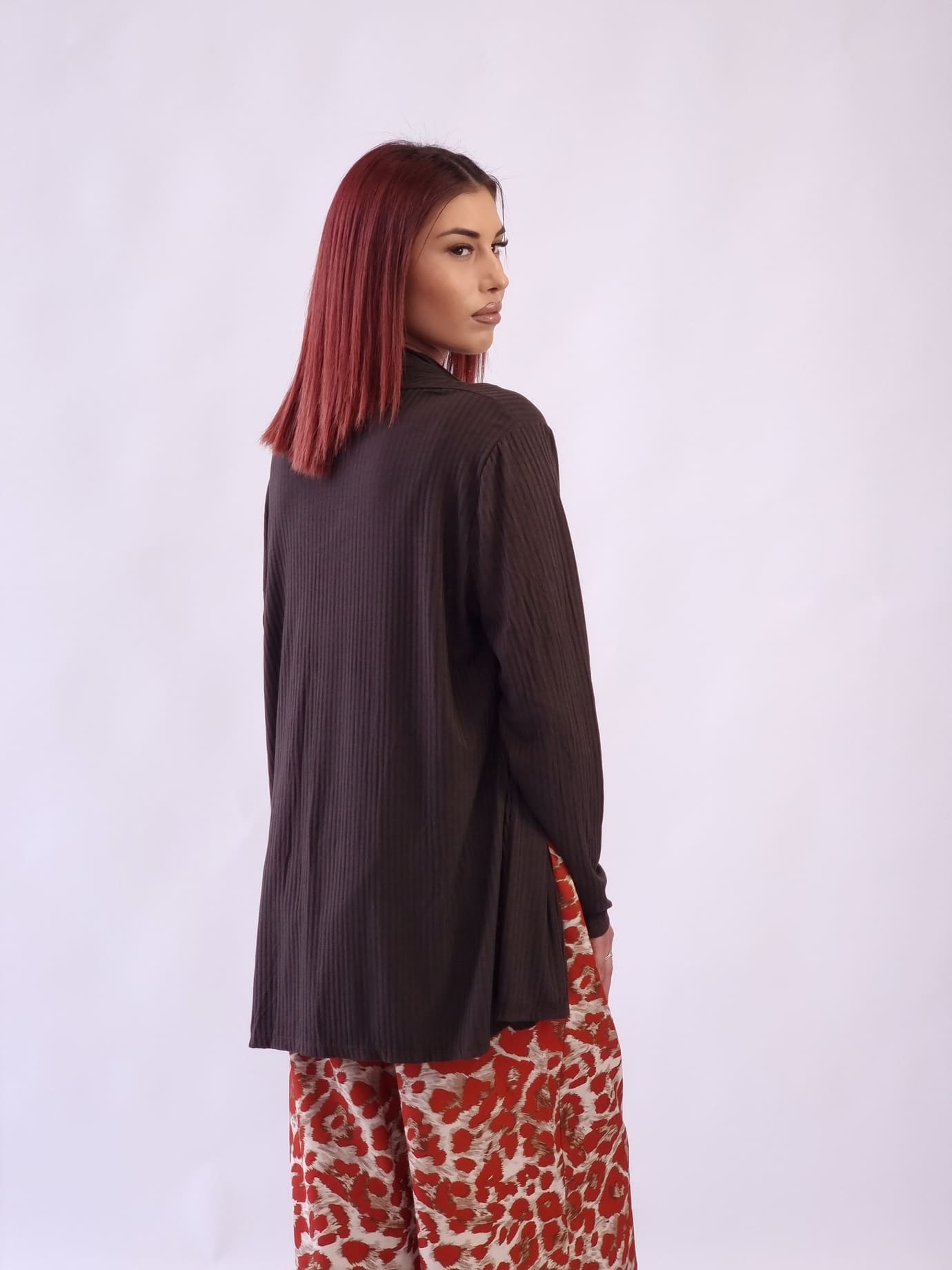 Ζακέτα ριμπ βισκόζη - Καφέ Ζακέτα ριμπ βισκόζη - Καφέ