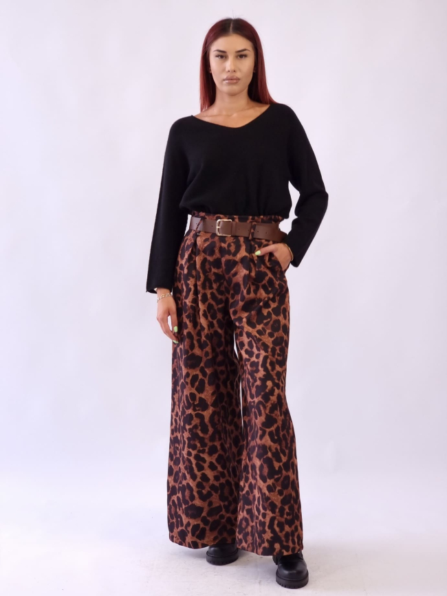 Παντελόνα animal print με ζώνη Ταμπά