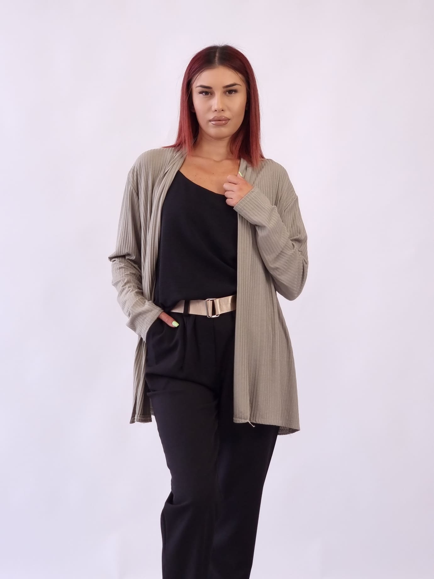 Ζακέτα ριμπ βισκόζη - Μαύρο