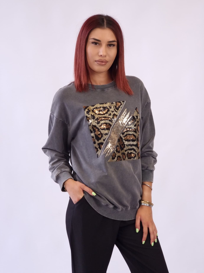 Μπλούζα Oversized animal print-Γκρί