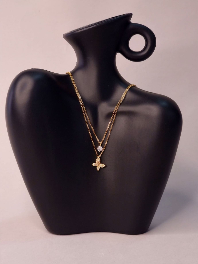 Κολιέ Ατσάλι Διπλό Στρας Πεταλούδα