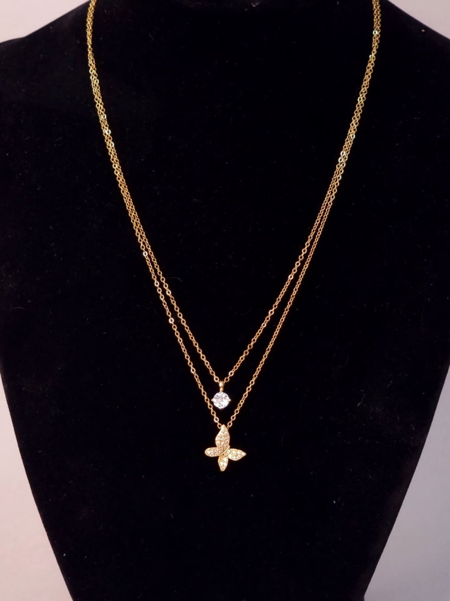 Κολιέ Ατσάλι Διπλό Στρας Πεταλούδα