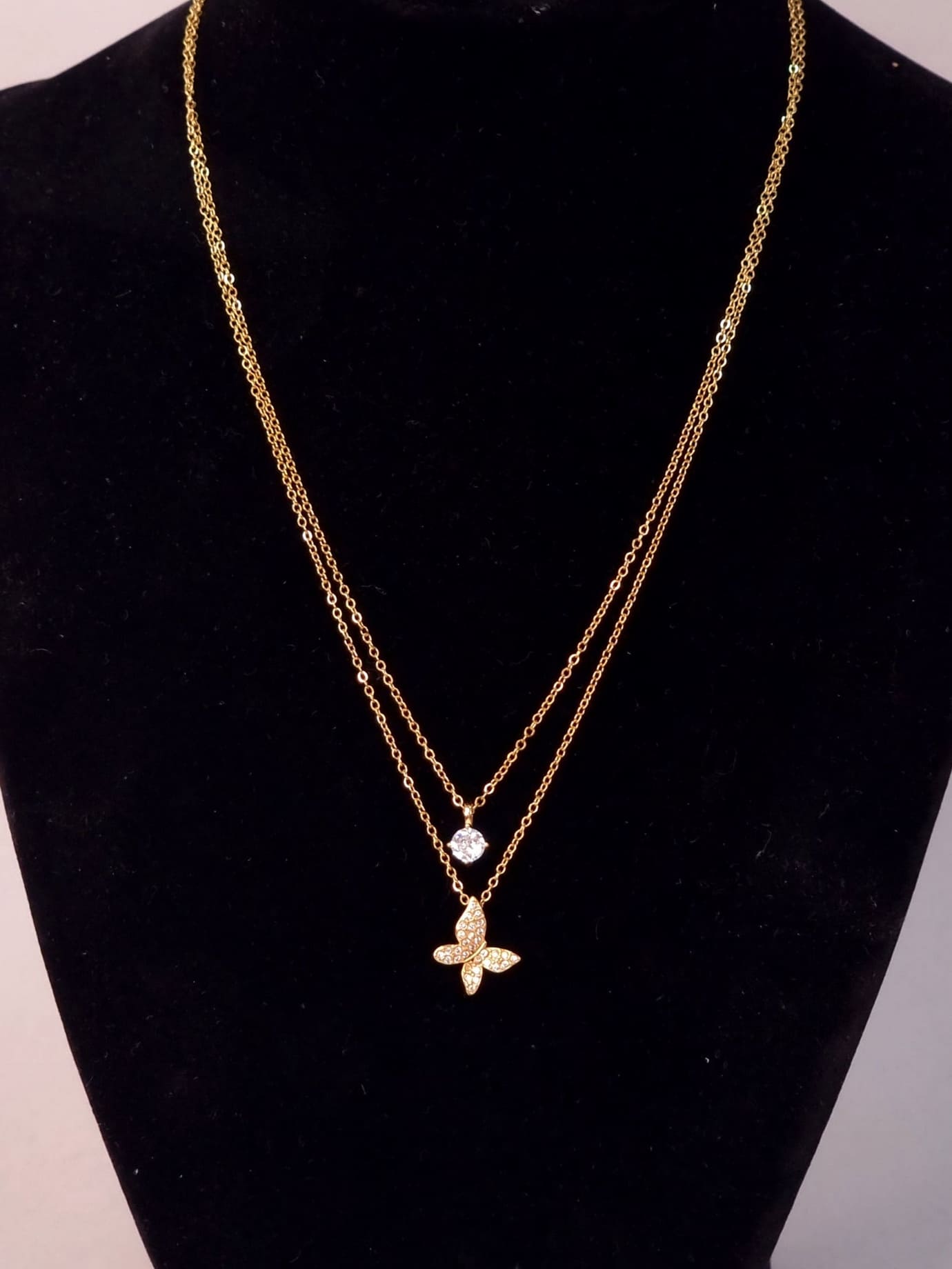 Κολιέ Ατσάλι Διπλό Στρας Πεταλούδα Κολιέ Ατσάλι Διπλό Στρας Πεταλούδα