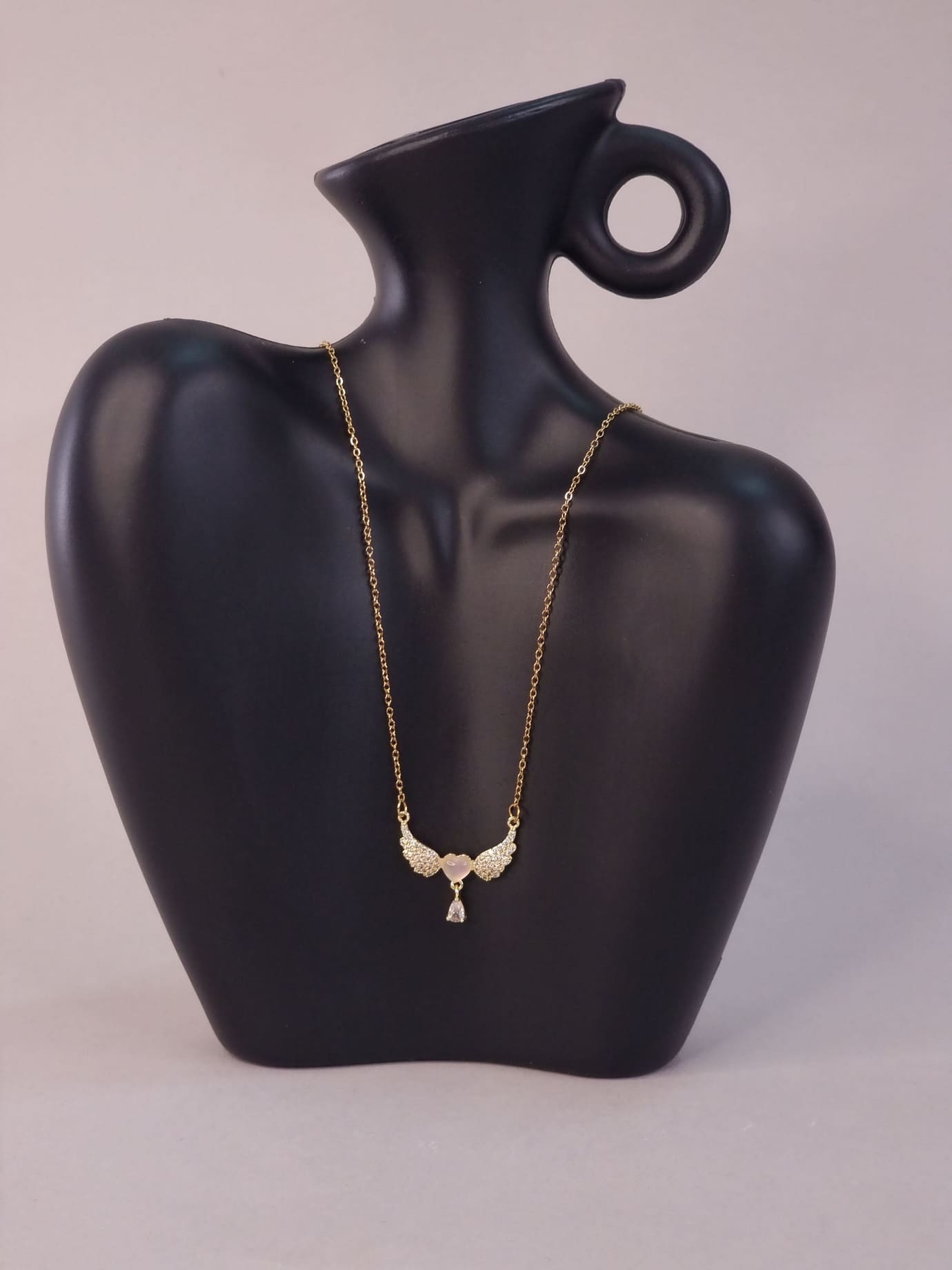 Κολιέ ατσάλι φτερά καρδιά-Χρυσό Κολιέ ατσάλι φτερά καρδιά-Χρυσό