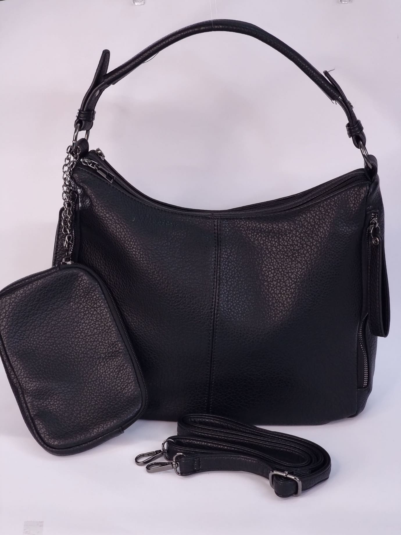 Γυναικεία Τσάντα δερματίνη με πορτοφολάκι-Μαύρο Γυναικεία Τσάντα δερματίνη με πορτοφολάκι-Μαύρο