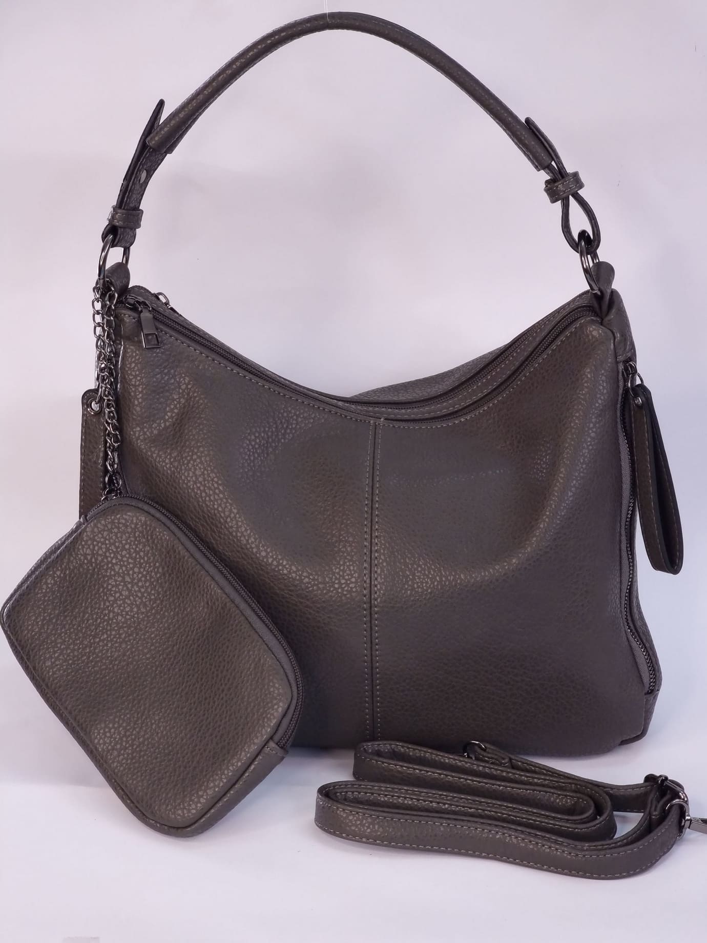 Γυναικεία τσάντα δερματίνη με πορτοφολάκι-Γκρί Γυναικεία τσάντα δερματίνη με πορτοφολάκι-Γκρί