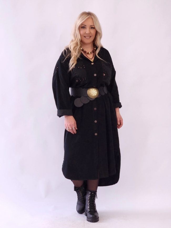 Φόρεμα Κρουαζέ Ζώνη Λουλούδι Μαύρο