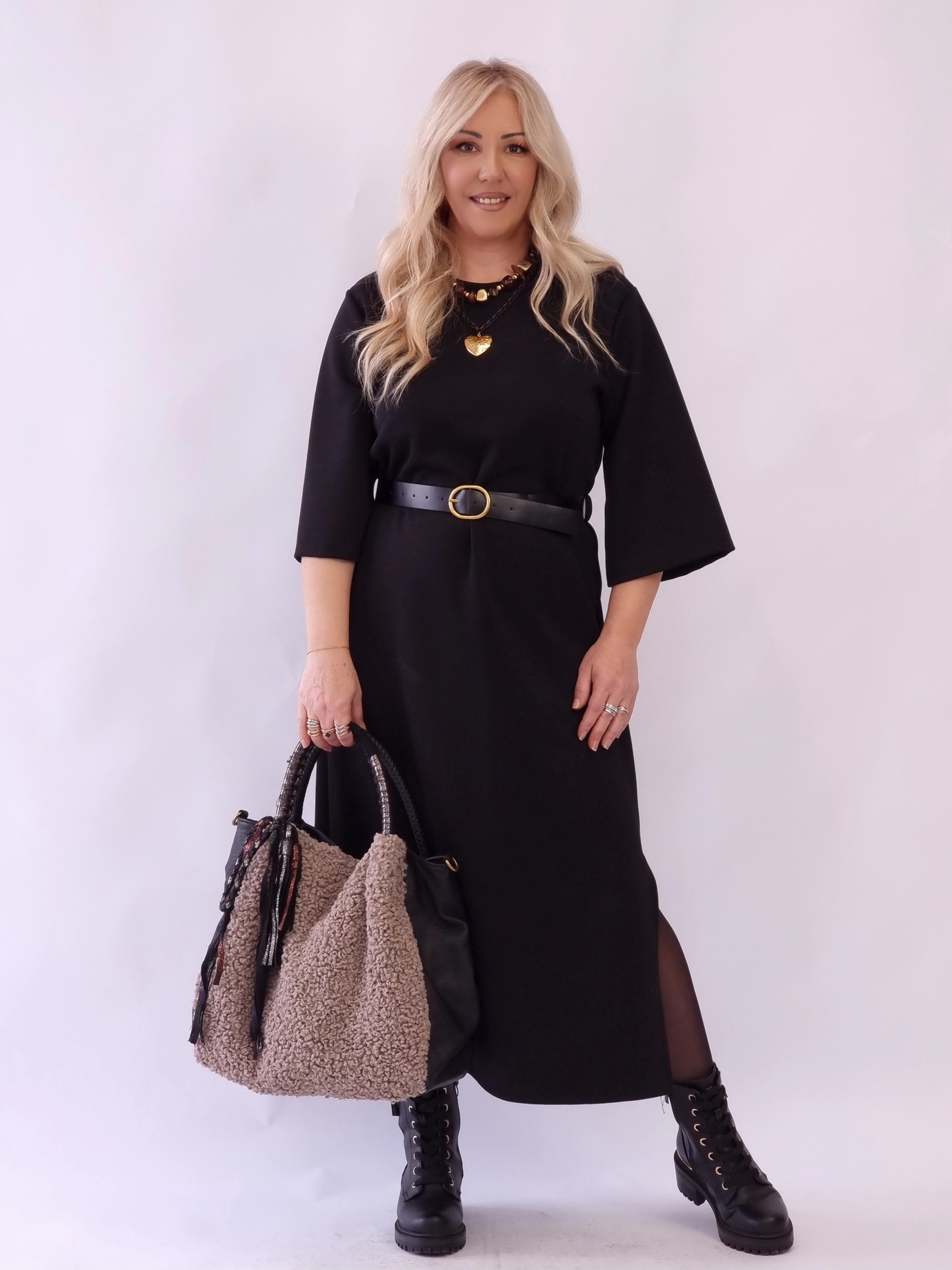 Φόρεμα Ποντοστόφα Με Ζώνη Μαύρο