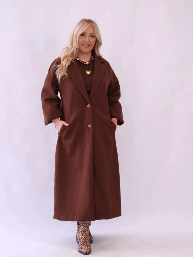 Παλτό Oversized Μακρύ με Κουμπιά - Μπέζ