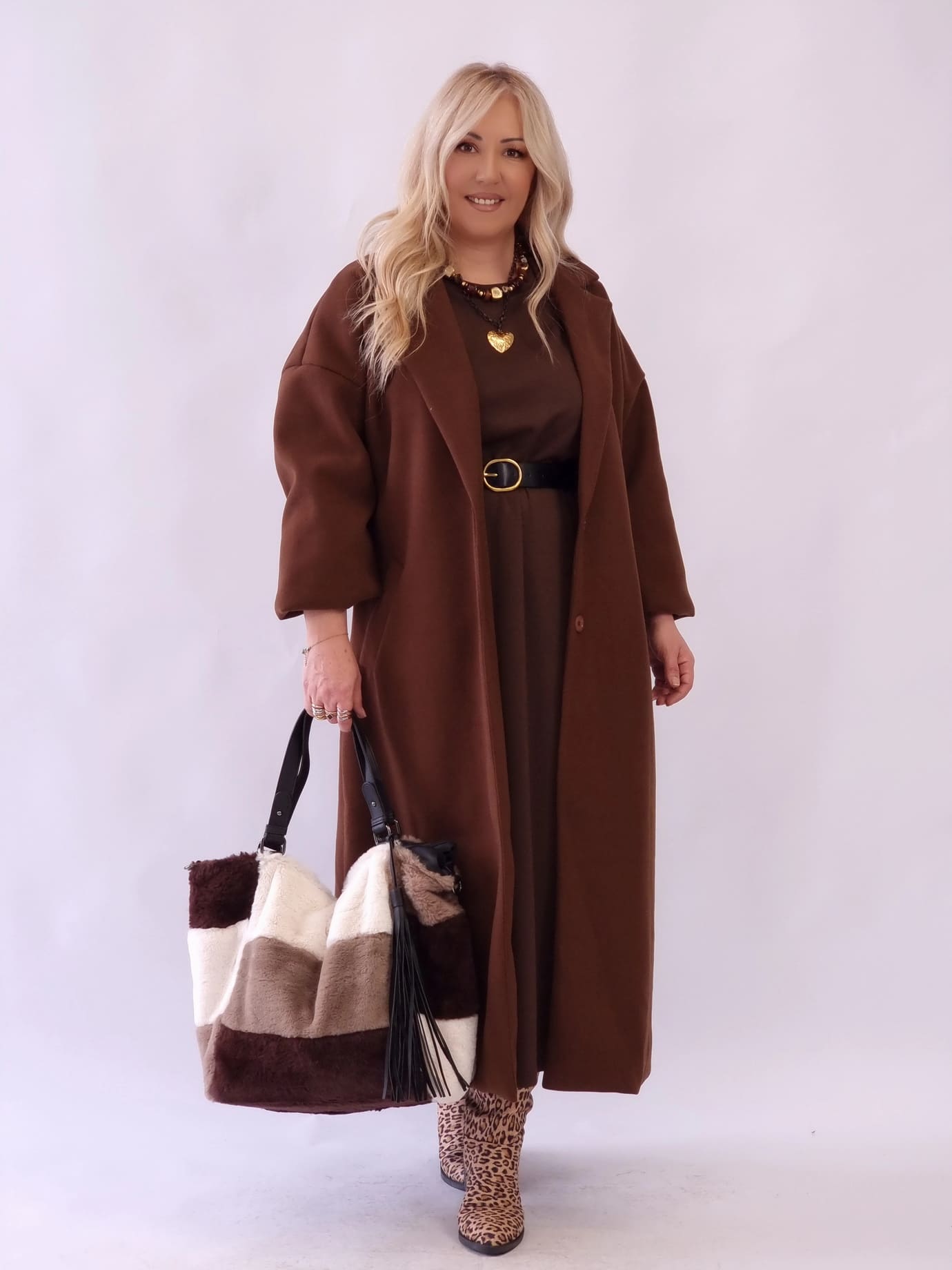 Παλτό Oversized Μακρύ με Κουμπιά - Μπέζ